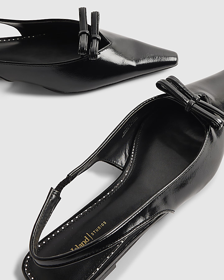 Black Double Bow Sling Back Flat Shoes