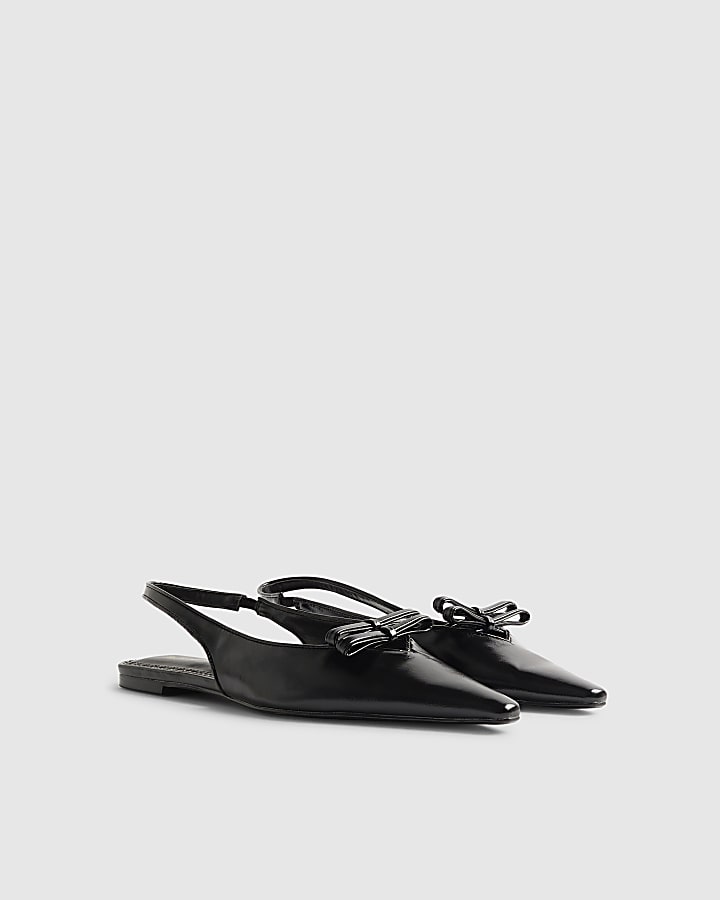 Black Double Bow Sling Back Flat Shoes