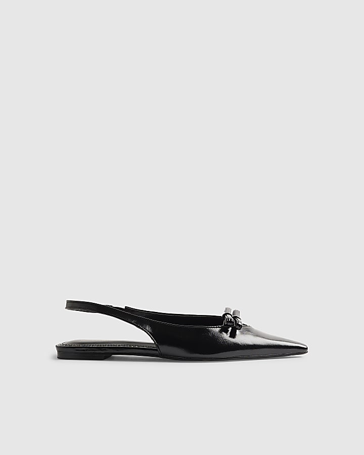 Black Double Bow Slingback Flat Shoes