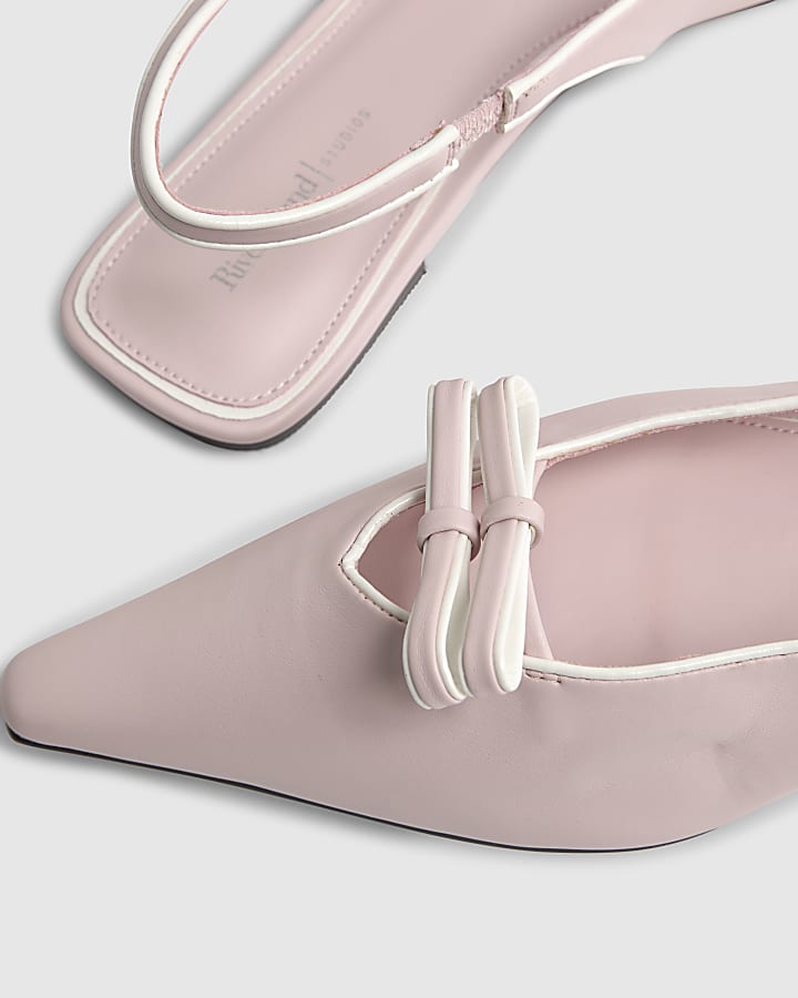 Pink Double Bow Sling Back Flat Shoes