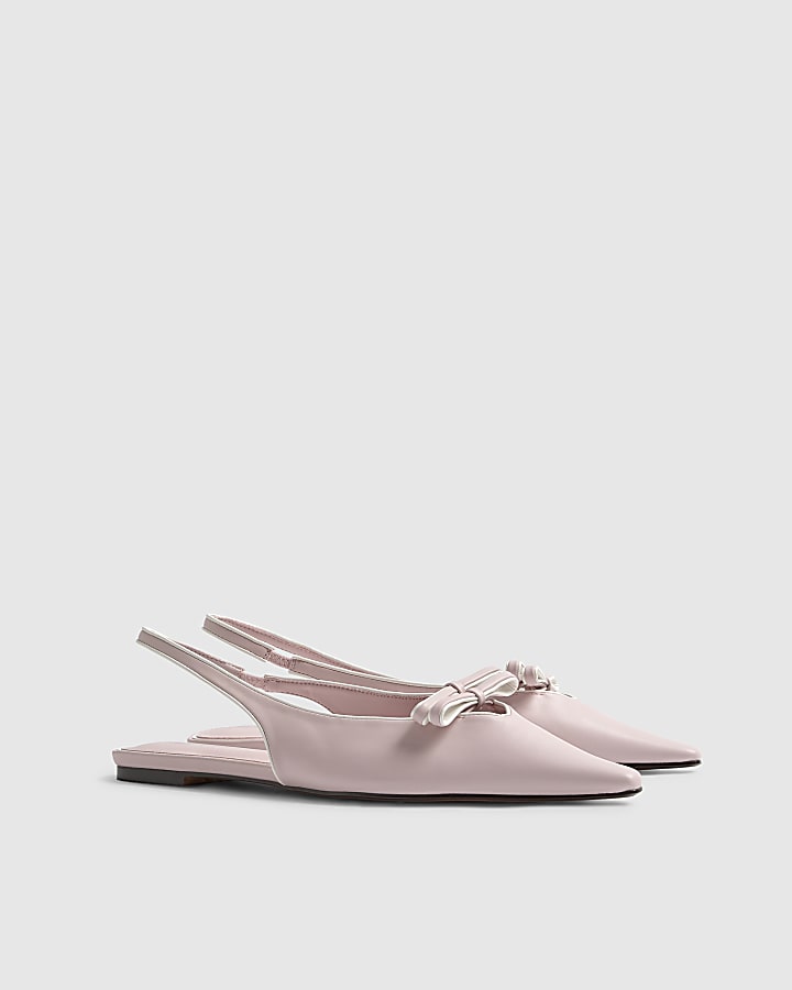 Pink Double Bow Sling Back Flat Shoes