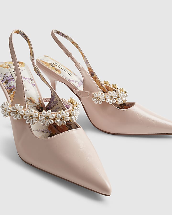 Pink Pearl Flower Slingback Court Heels