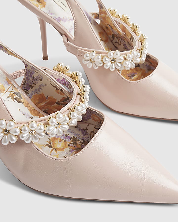 Pink Pearl Flower Slingback Court Heels