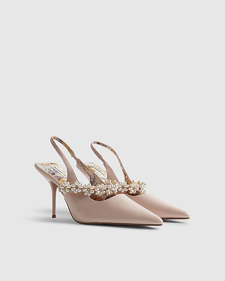 Pink Pearl Flower Slingback Court Heels