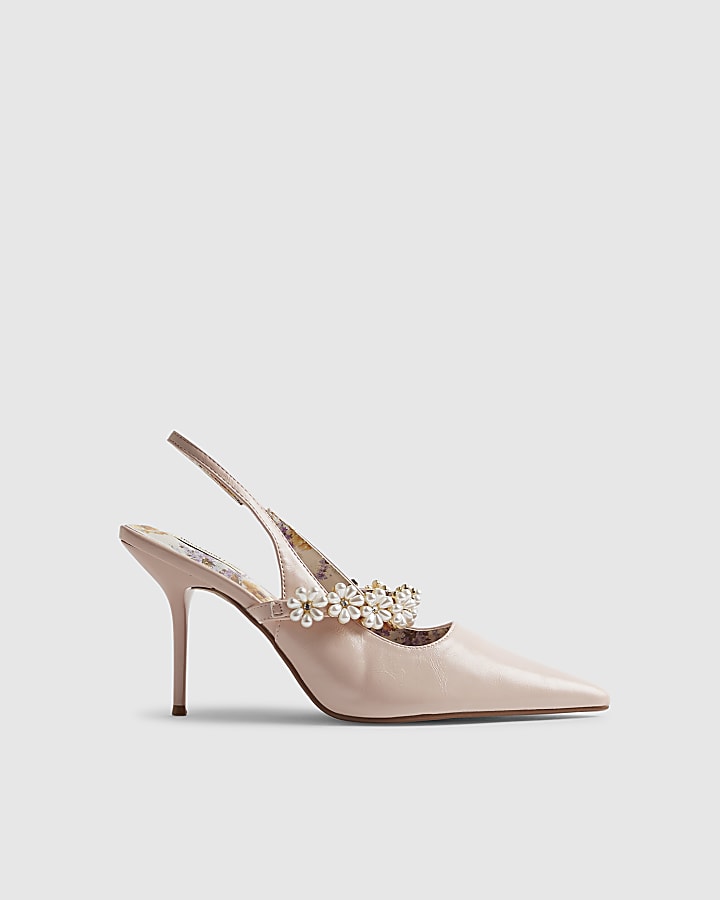 Pink Pearl Flower Slingback Court Heels