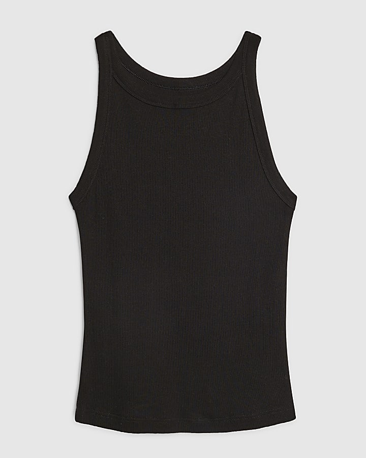 Black Sleeveless Ribbed Tank Top