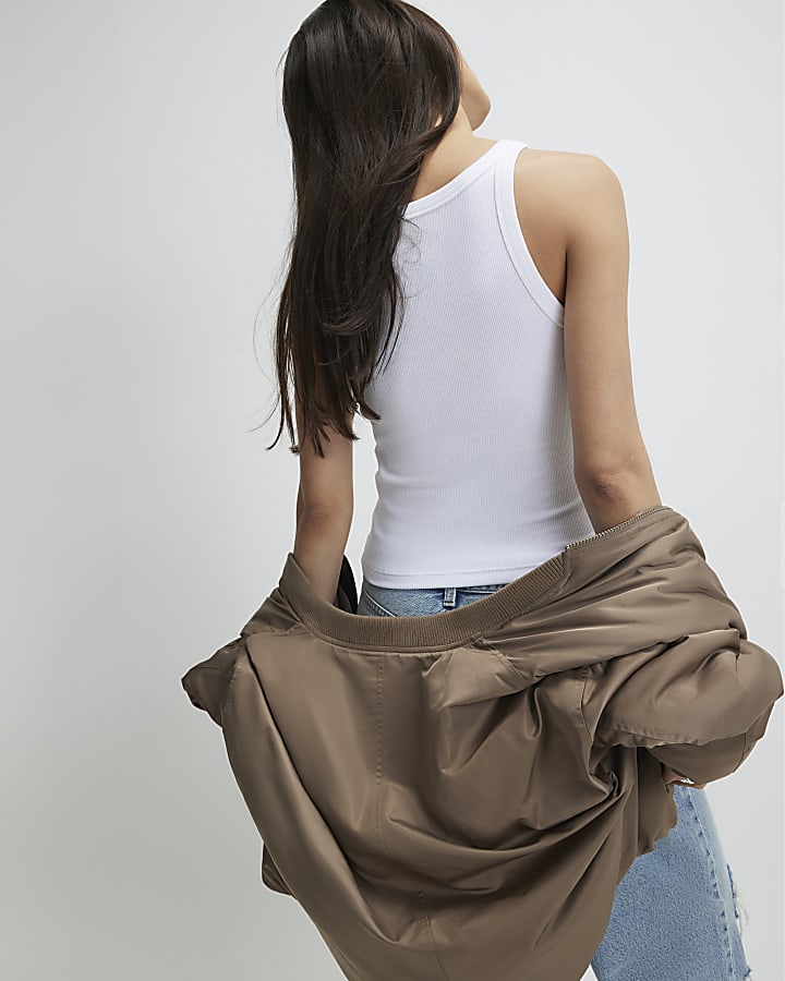 White Sleeveless Ribbed Tank Top