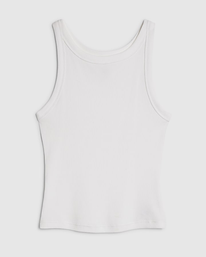 White Sleeveless Ribbed Tank Top
