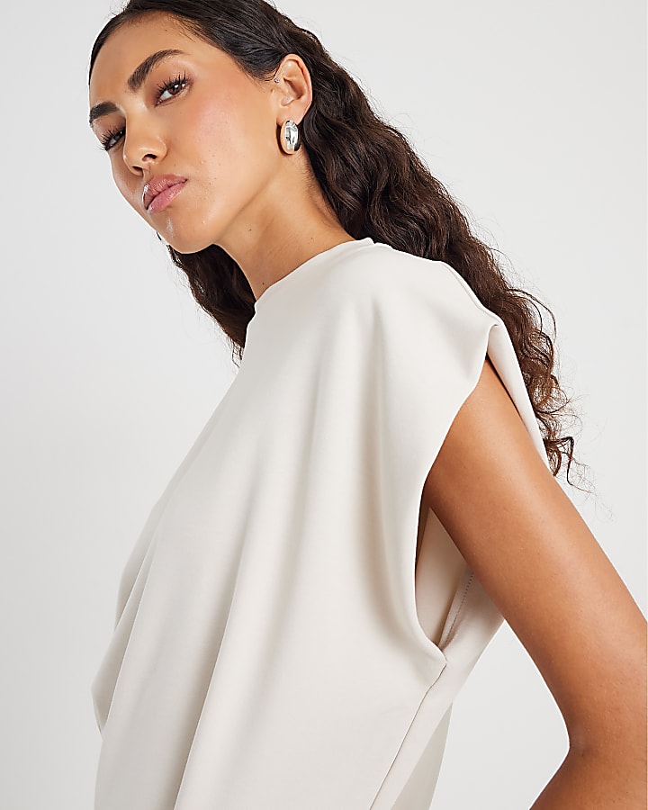 Cream Grown On Sleeve Pleat Top