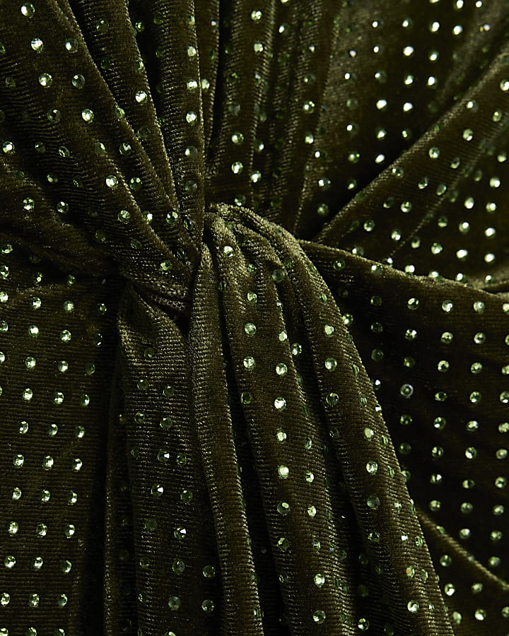 Green Velvet Diamante Twist Mini Dress