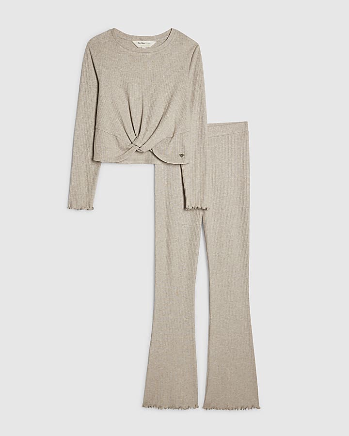 Beige Twist Top Loungewear Set