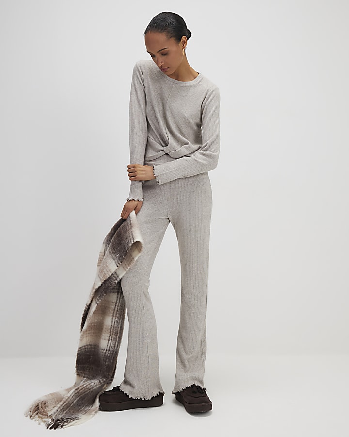 Beige Twist Top Loungewear Set