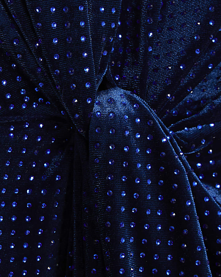 Navy Velvet Diamante Twist Mini Dress