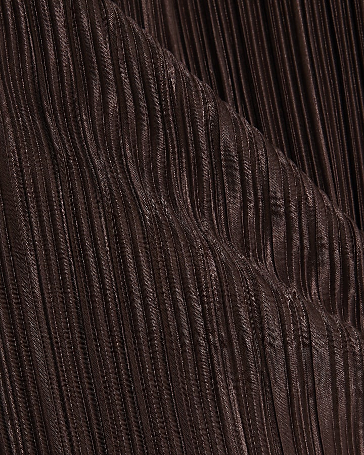 Brown Long Sleeve Plisse Wrap Top
