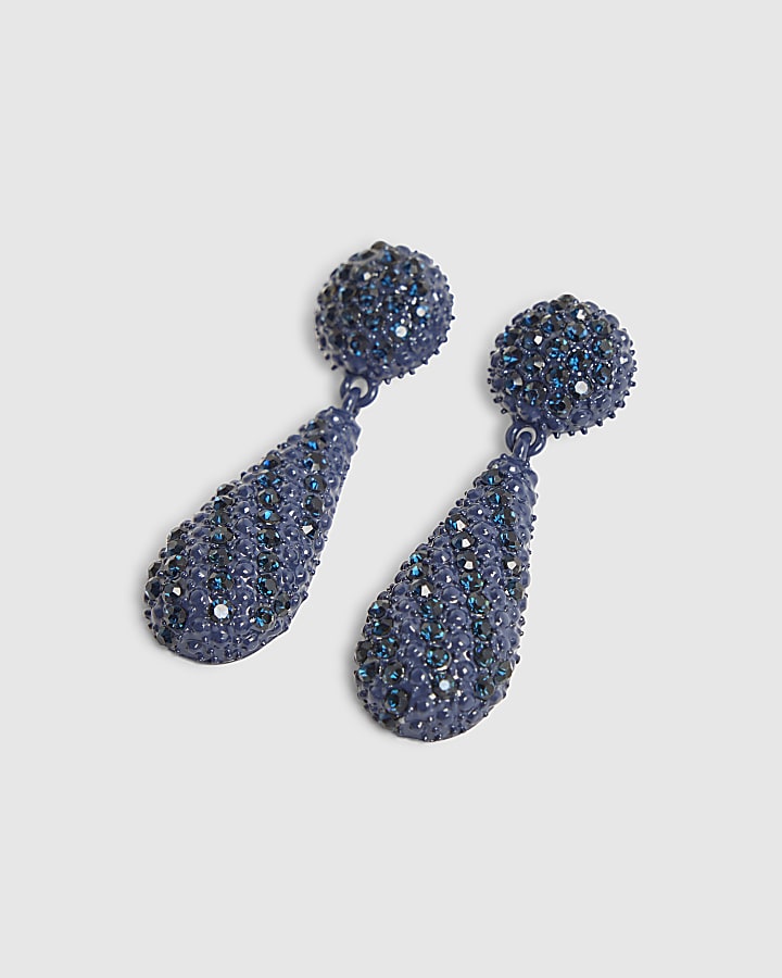 Blue Diamante Tear Drop Earrings