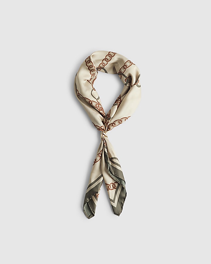Khaki chain print scarf