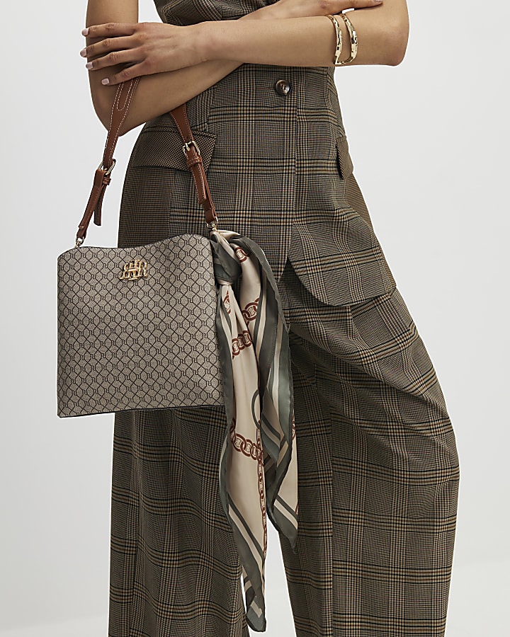 Khaki chain print scarf