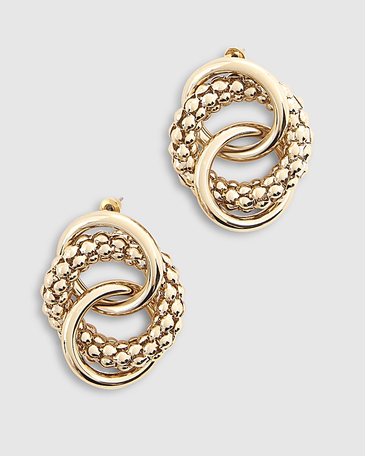 Gold Textured Ring Link Earrings