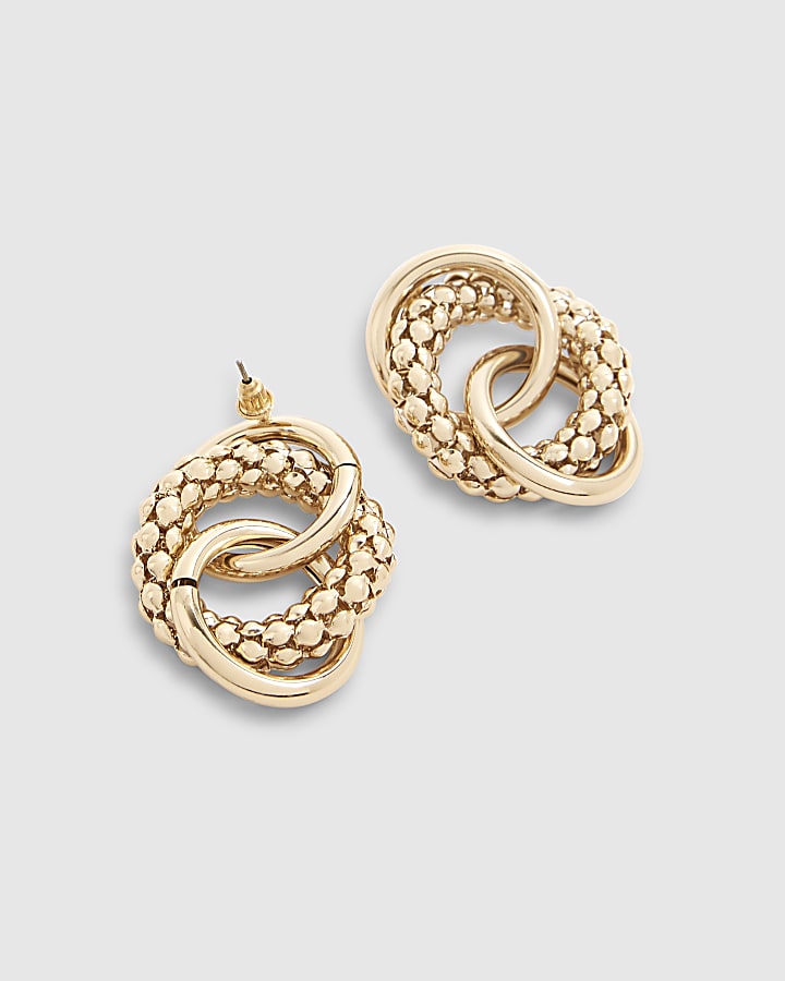 Gold Textured Ring Link Earrings