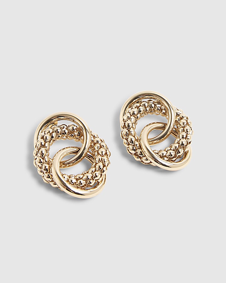Gold Textured Ring Link Earrings