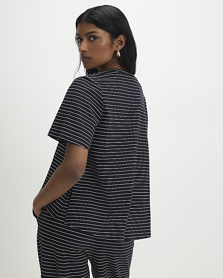 Navy Short Sleeve Striped Top