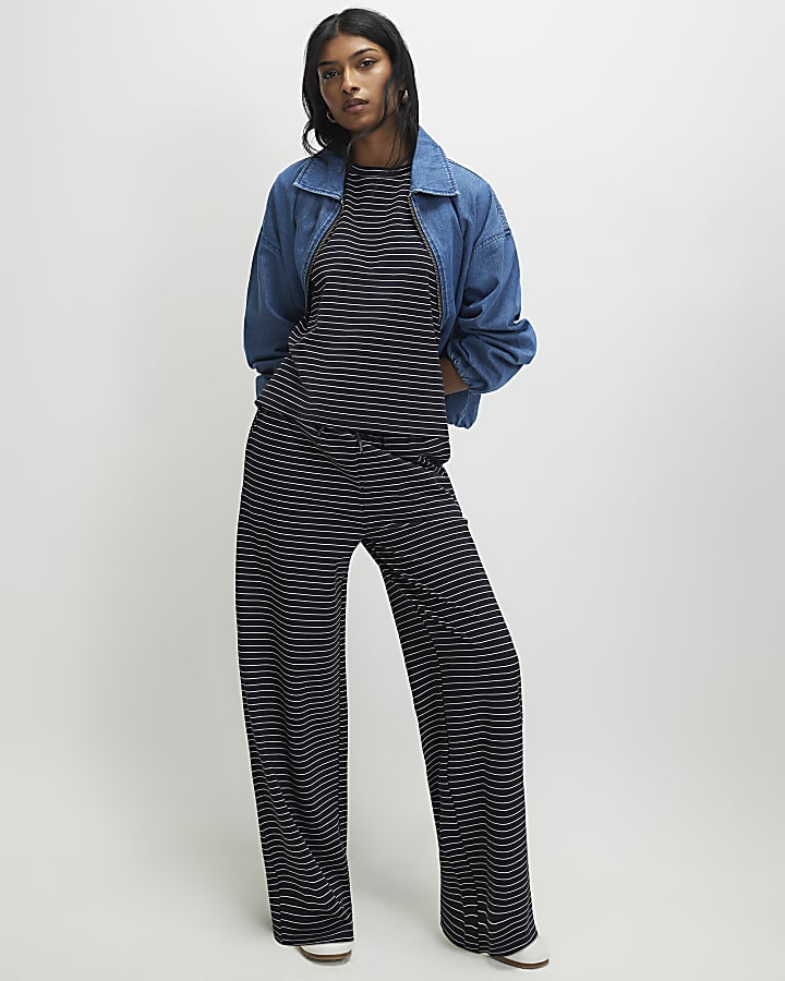 Navy Short Sleeve Striped Top