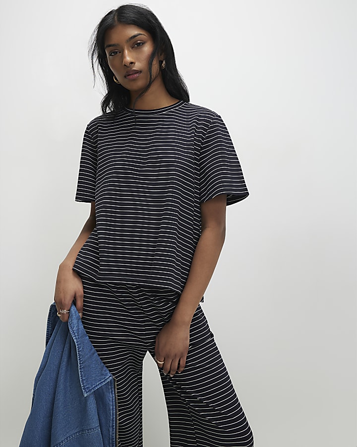 Navy Short Sleeve Striped Top