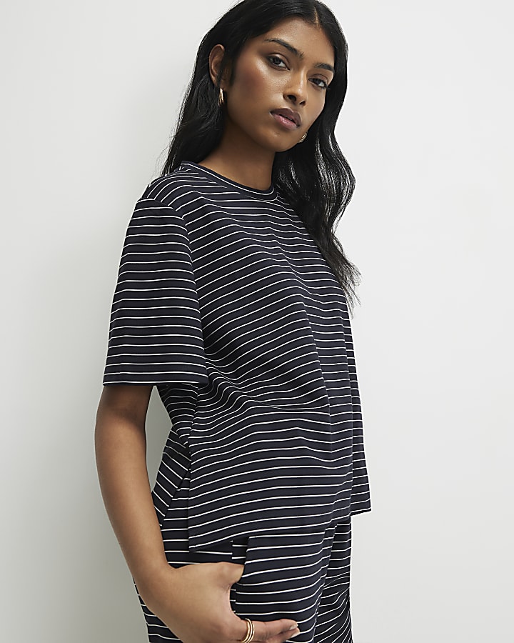 Navy Short Sleeve Striped Top