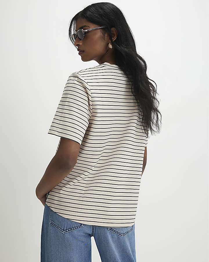 Cream Short Sleeve Striped Top