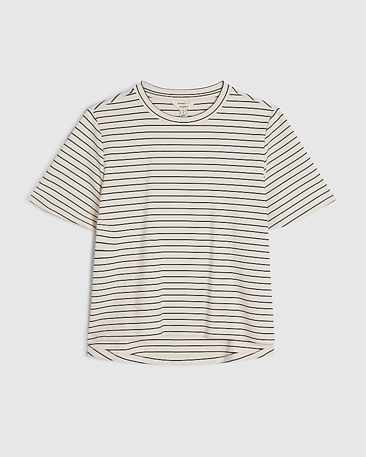 Cream Short Sleeve Striped Top