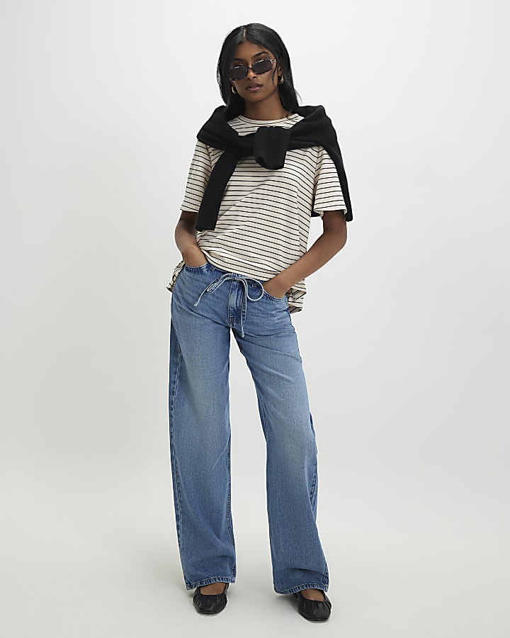 Cream Short Sleeve Striped Top