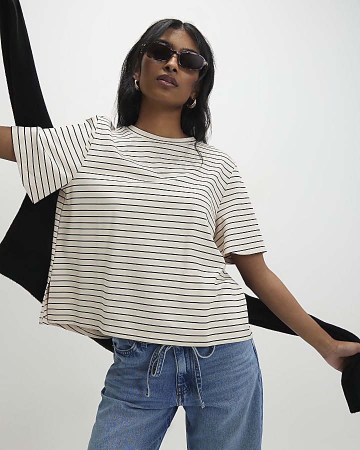 Cream Short Sleeve Striped Top