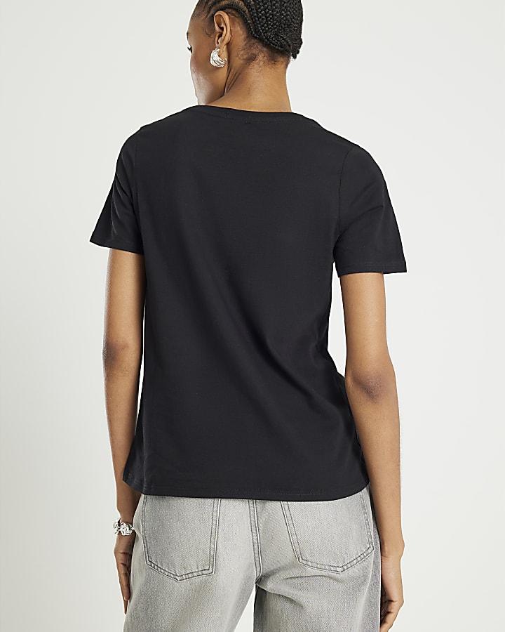 Black Short Sleeve Flower Graphic T-Shirt