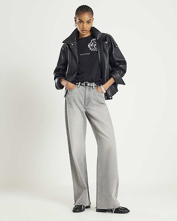 Black Short Sleeve Flower Graphic T-Shirt