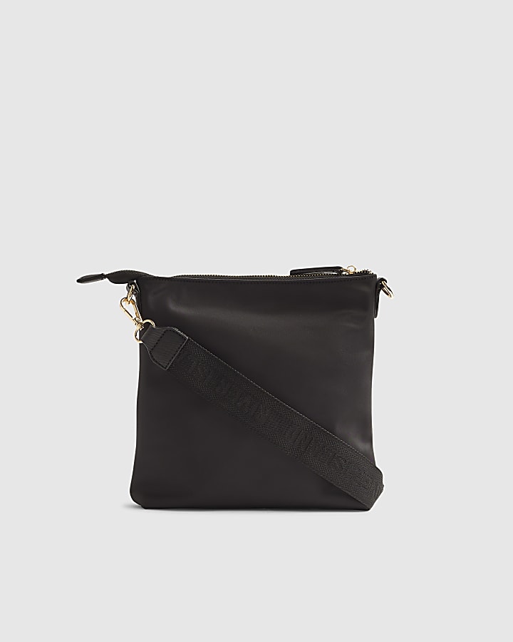 Black Nylon Zip Front Messenger bag