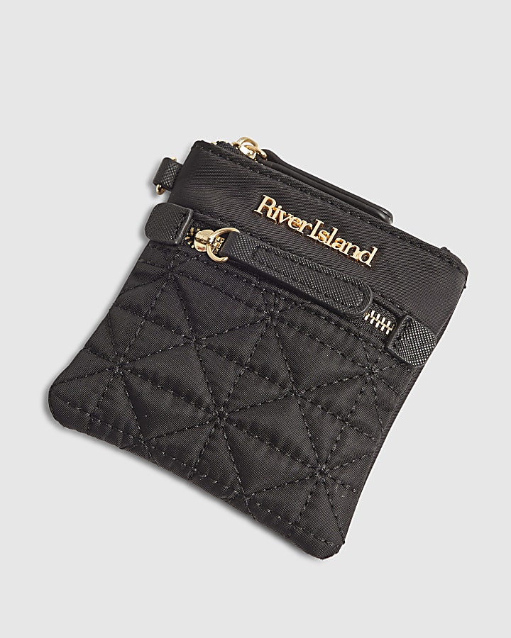 Black Nylon Zip Front Messenger bag