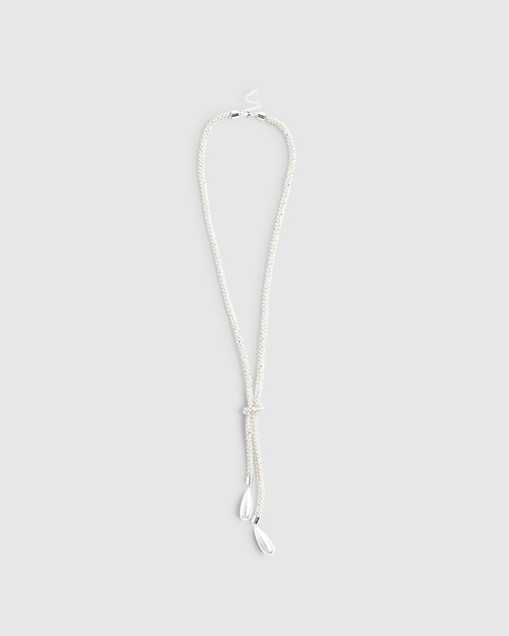 White Pearl Embellished Knot Necklace