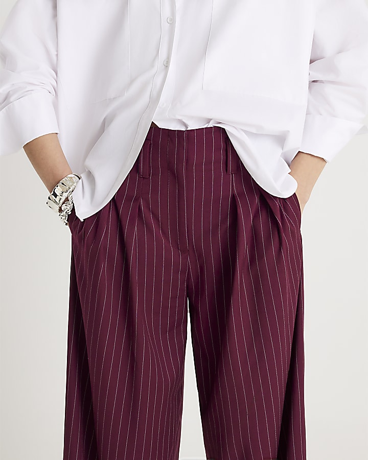 Red Pinstripe Ultra High Waist Trousers