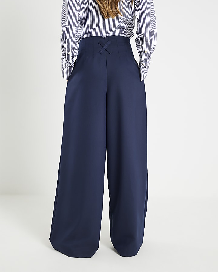 Navy Ultra High Waist Wide Leg Trousers