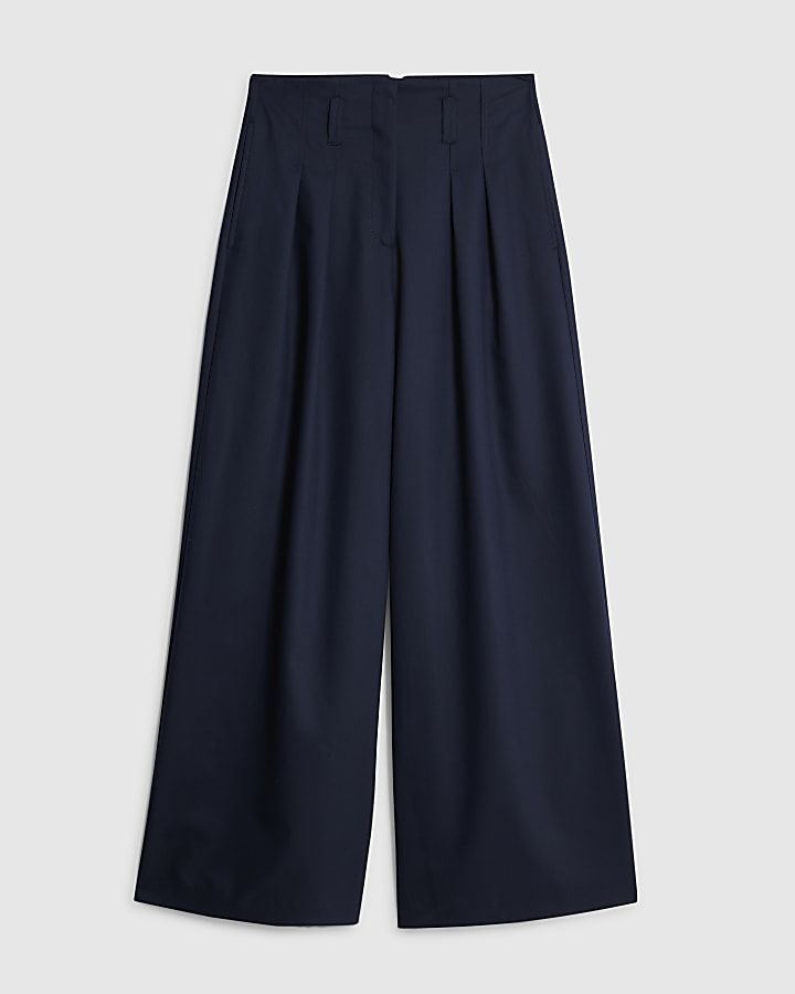 Navy Ultra High Waist Wide Leg Trousers