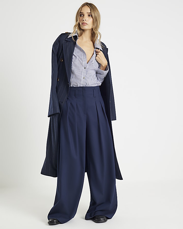 Navy Ultra High Waist Wide Leg Trousers