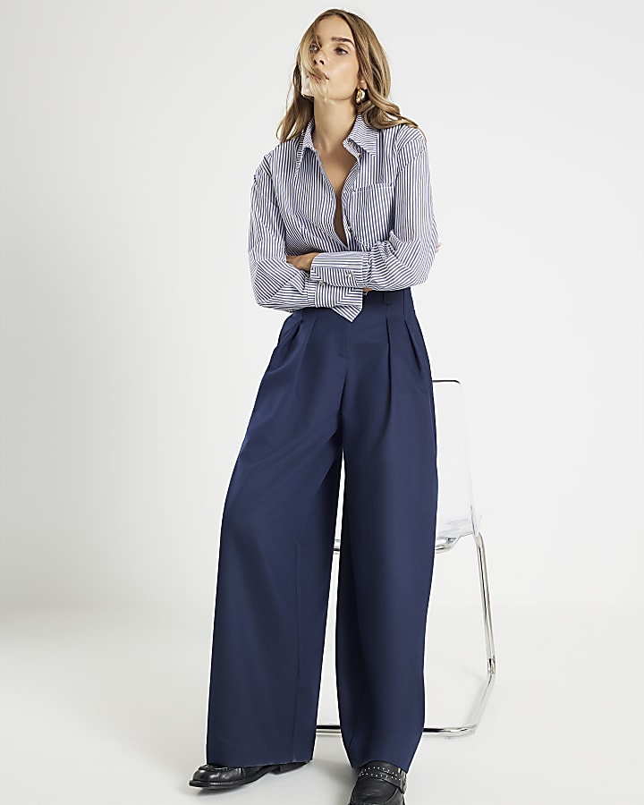 Navy Ultra High Waist Wide Leg Trousers