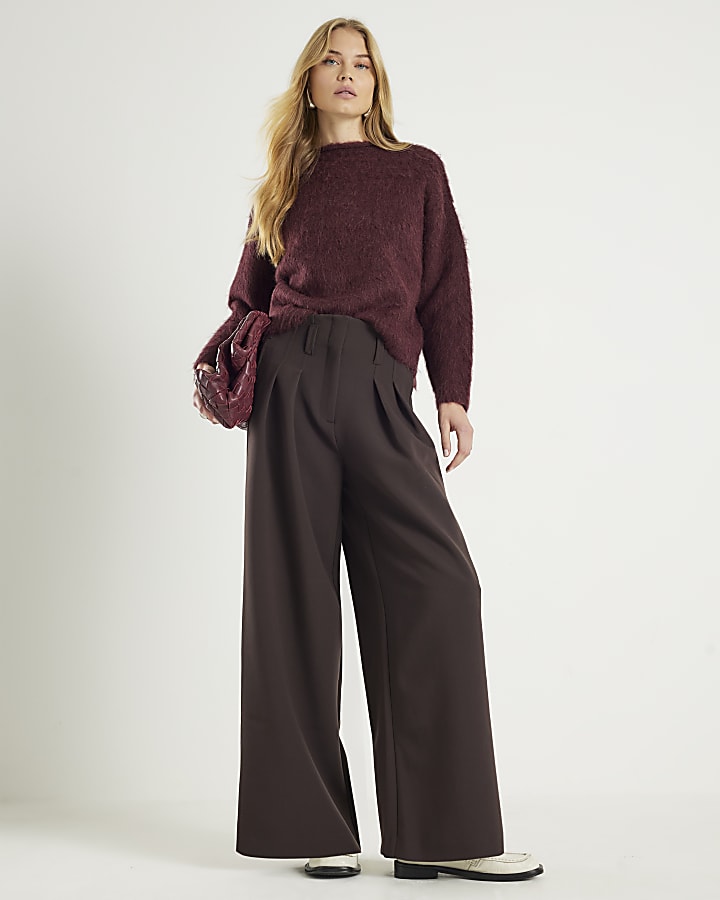Brown Ultra High Waist Wide Leg Trousers