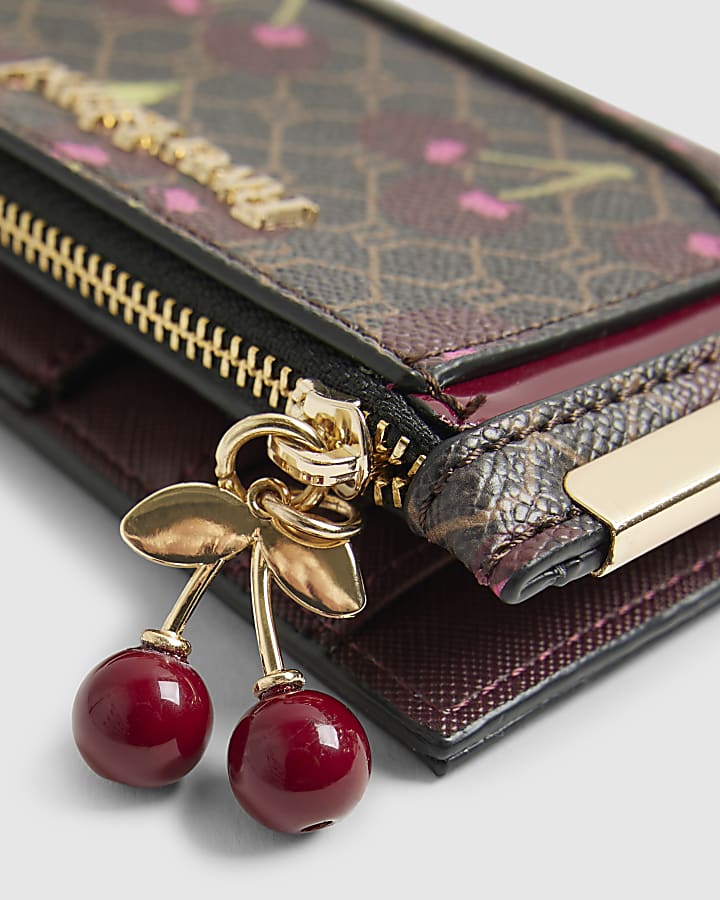 Brown Cherry Monogram Print Mini Purse