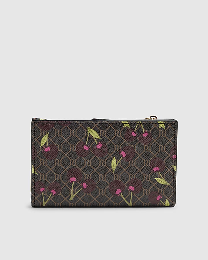 Brown Cherry Monogram Print Mini Purse
