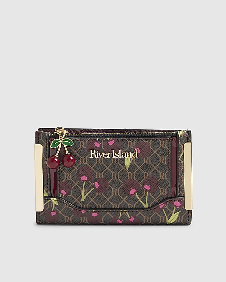 Brown Cherry Monogram Print Mini Purse