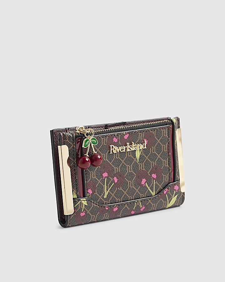 Brown Cherry Monogram Print Mini Purse