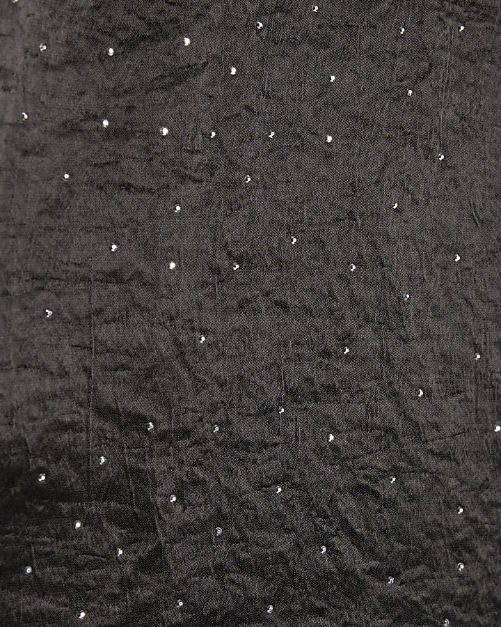 Black Satin Diamante Short Sleeve T-shirt