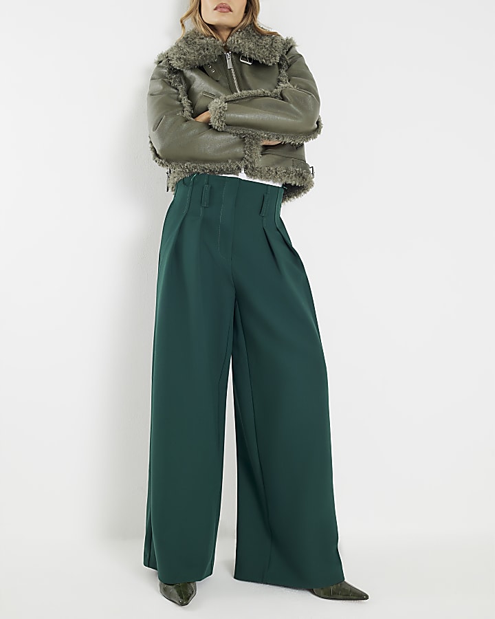 Green Ultra High Waist Wide Leg Trousers