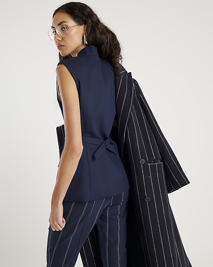 Navy Fitted Longline Waistcoat